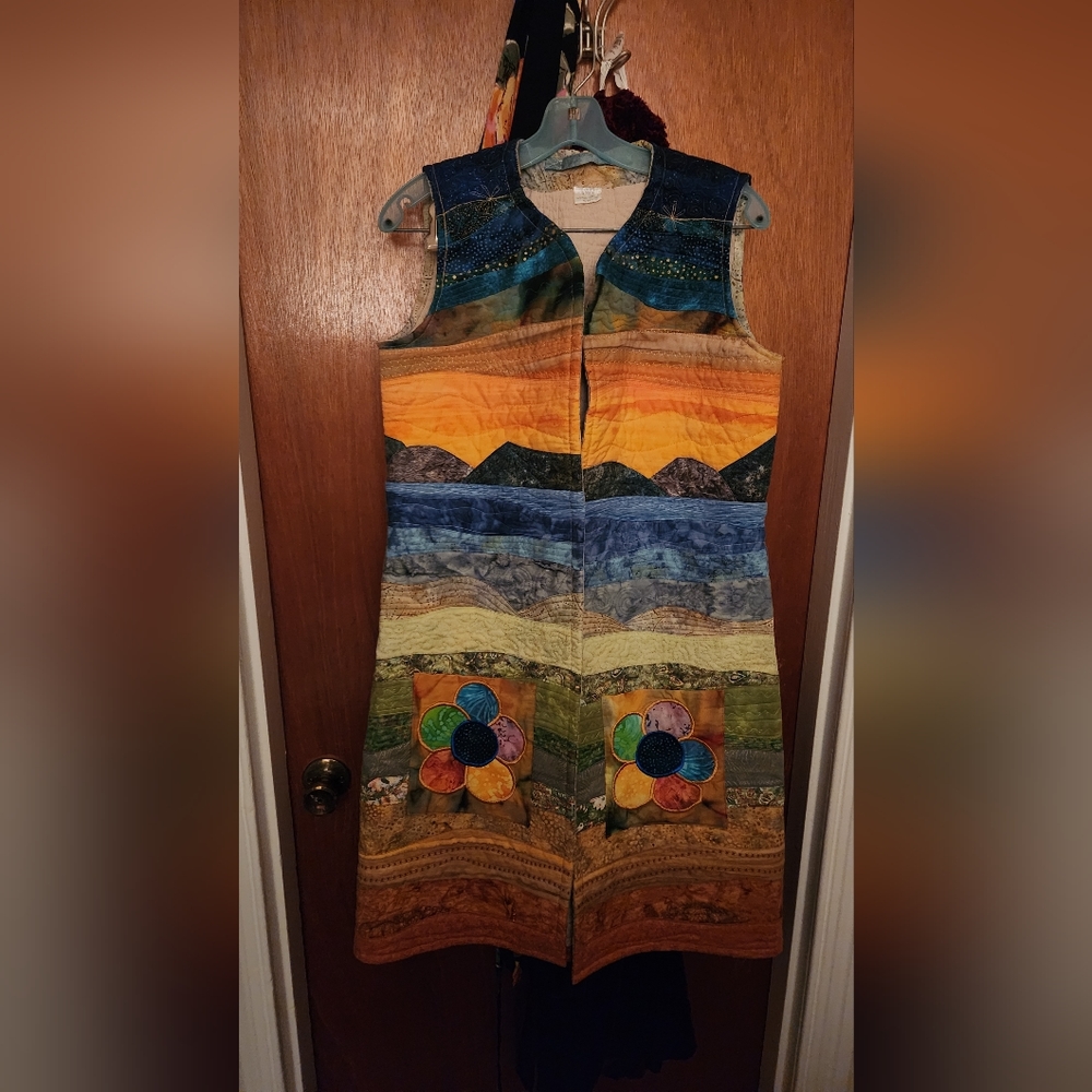 Handmade quilted long best, warm layer under coats